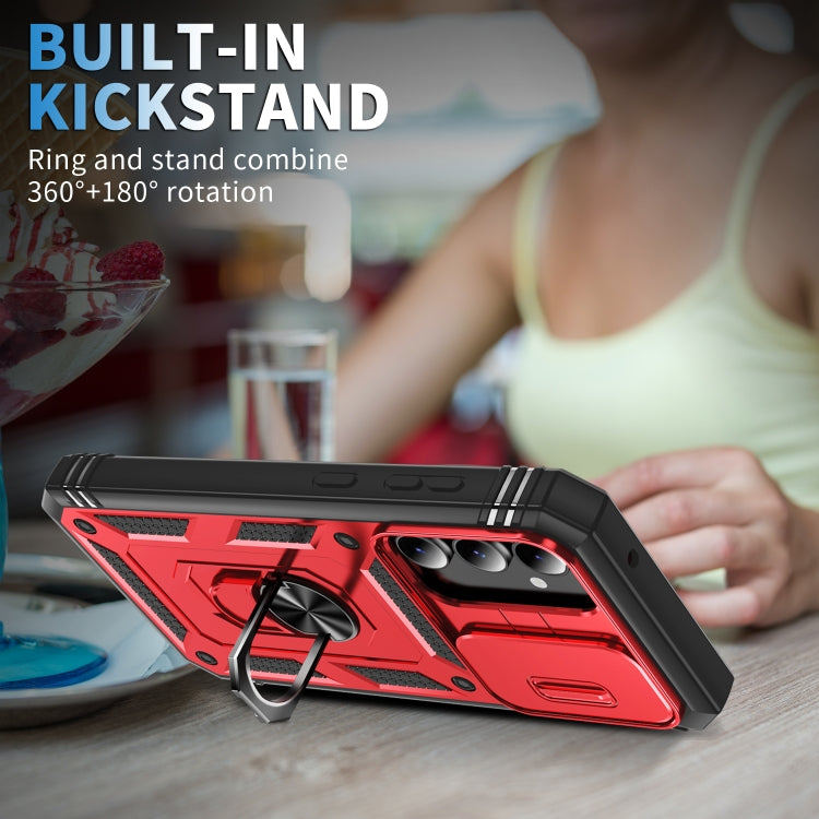For Samsung Galaxy S23 FE 5G Sliding Camshield TPU + PC Phone Case with Holder(Red+Black) - Galaxy S23 FE 5G Cases by PMC TechLife | Online Shopping South Africa | PMC TechLife