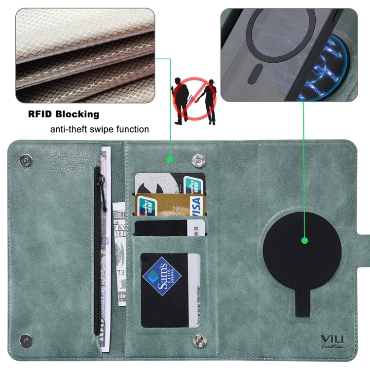 For Samsung Galaxy S23 FE 5G ViLi GV Series MagSafe Magnetic Zipper Leather Phone Case(Green) - free shipping - PMC Jewellery - Order now!
