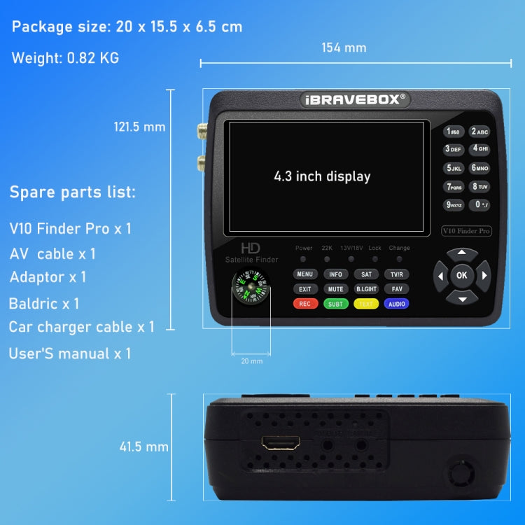 iBRAVEBOX V10 Finder Pro 4.3 inch Display Digital Satellite Meter Signal Finder, Support DVB-S/S2/S2X/T/T2/C, Plug Type:AU Plug(Black) - Satellite Finder by PMC TechLife | Online Shopping South Africa | PMC TechLife | Buy Now Pay Later Mobicred