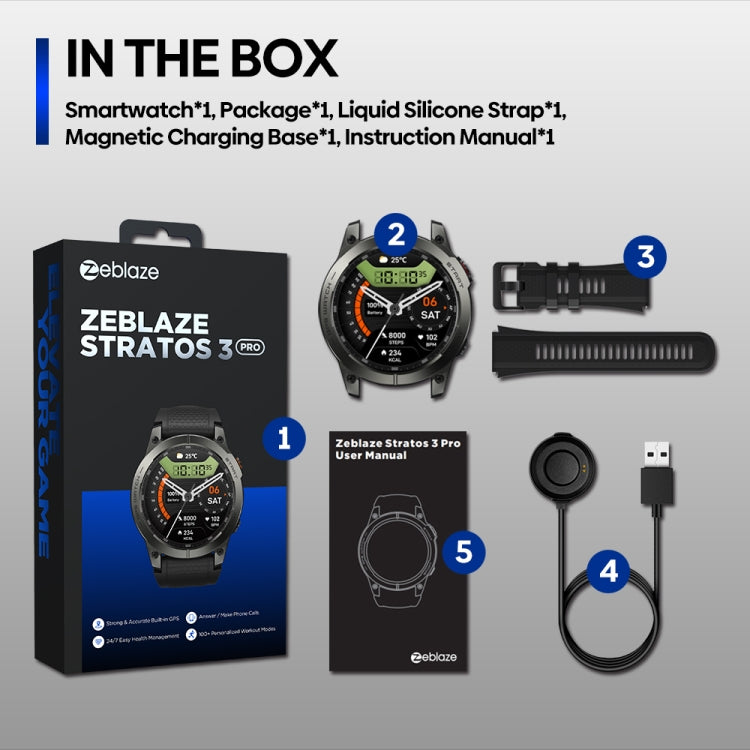 Zeblaze Stratos 3 Pro 1.43 inch AMOLED Screen Sports Smart Watch Support Bluetooth Call(Black) - free shipping - PMC TechLife - Order now!