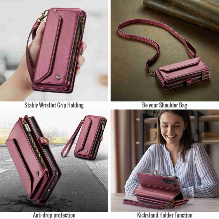 For Samsung Galaxy S22+ 5G CaseMe C36 Card Slots Zipper Wallet RFID Anti-theft Leather Phone Case(Wine Red) - free shipping - PMC Jewellery - Order now!