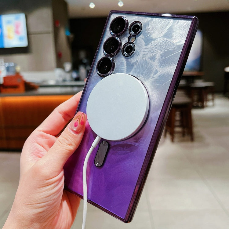 For Samsung Galaxy S25 Ultra 5G Dual-Love Feather Gradient Glitter MagSafe TPU Phone Case(Blue) - Galaxy S25 Ultra 5G Cases by PMC Jewellery | Online Shopping South Africa | PMC Jewellery | Buy Now Pay Later Mobicred