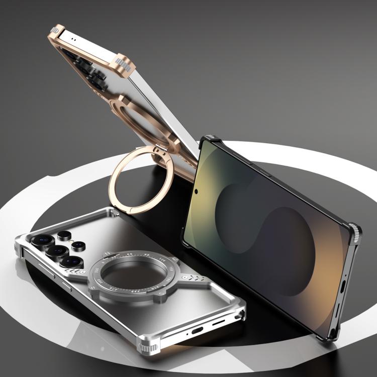 For Samsung Galaxy S22 Ultra 5G S Shaped 360 Holder Airbag Frameless MagSafe Metal Phone Case(Desert Gold) - free shipping - PMC TechLife - Order now!