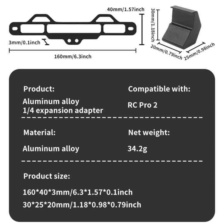For DJI RC Pro 2 Aluminum Alloy 1/4-inch Tripod Adapter Mounting Bracket(Black) - free shipping - PMC TechLife - Order now!