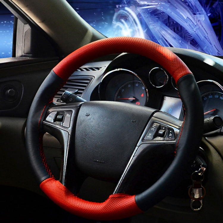 Car Genuine Leather Hand-stitched Adaptation Steering Wheel Cover, For Steering Wheel Size 37-38cm(Black) - free shipping - PMC TechLife - Order now!