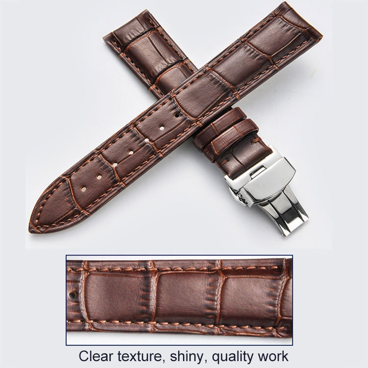 20mm Classic Cowhide Leather Gold Butterfly Buckle Watch Band(Brown) - free shipping - PMC TechLife - Order now!