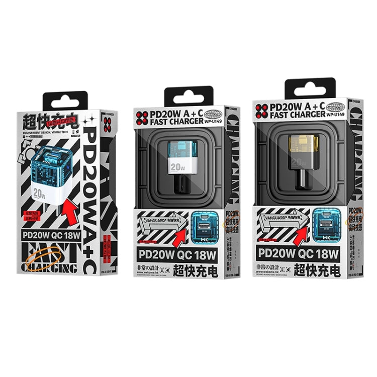 WK WP-U149 20W USB+USB-C/Type-C Dual Port Transparent Charger, Specifications: US Plug (White) - USB Charger by WK | Online Shopping South Africa | PMC TechLife | Buy Now Pay Later Mobicred