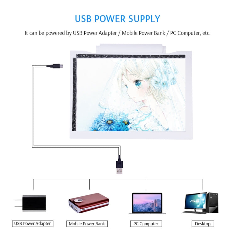 A4-19 6.5W Three Level of Brightness Dimmable A4 LED Drawing Sketchpad Light Pad with USB Cable (White) -  by PMC Jewellery | Online Shopping South Africa | PMC Jewellery | Buy Now Pay Later Mobicred