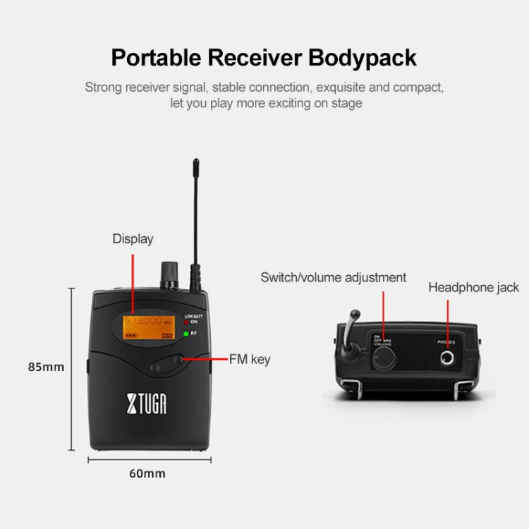 XTUGA IEM1200 Wireless Transmitter 2 Bodypack Stage Singer In-Ear Monitor System(US Plug) - Microphone by XTUGA | Online Shopping South Africa | PMC Jewellery | Buy Now Pay Later Mobicred