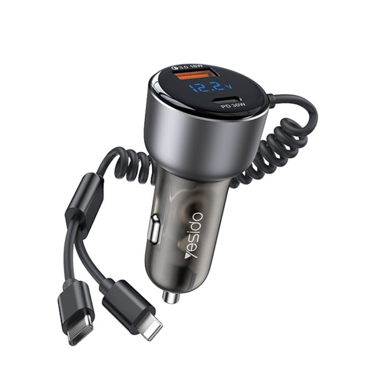 Yesido Y58 60W PD + QC3.0 Dual Port Car Fast Charger with USB-C / Type-C + 8 Pin Spring Cable - Car Charger by Yesido | Online Shopping South Africa | PMC Jewellery | Buy Now Pay Later Mobicred
