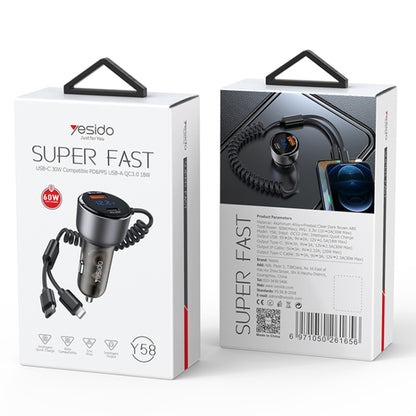 Yesido Y58 60W PD + QC3.0 Dual Port Car Fast Charger with USB-C / Type-C + 8 Pin Spring Cable - Car Charger by Yesido | Online Shopping South Africa | PMC Jewellery | Buy Now Pay Later Mobicred
