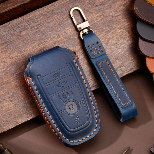 For Ford F-150 5-button C073 Car Key Leather Protective Case (Blue) - Car Key Cases by PMC Jewellery | Online Shopping South Africa | PMC Jewellery | Buy Now Pay Later Mobicred