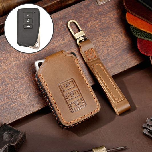 For Lexus 3-button Hallmo Car Cowhide Leather Key Protective Cover Key Case(Brown) - Car Key Cases by Hallmo | Online Shopping South Africa | PMC Jewellery | Buy Now Pay Later Mobicred