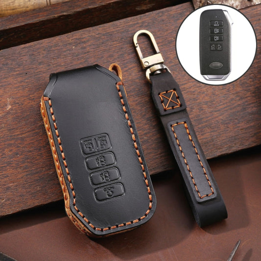 For Kia 5-button Hallmo Car Cowhide Leather Key Protective Cover Key Case(Black) - Car Key Cases by Hallmo | Online Shopping South Africa | PMC Jewellery | Buy Now Pay Later Mobicred