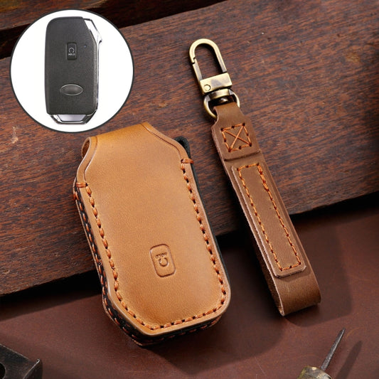 For Kia Sorento / Seltos 2021 / K5 Hallmo Car Cowhide Leather Key Protective Cover Key Case(Brown) - Car Key Cases by Hallmo | Online Shopping South Africa | PMC Jewellery | Buy Now Pay Later Mobicred