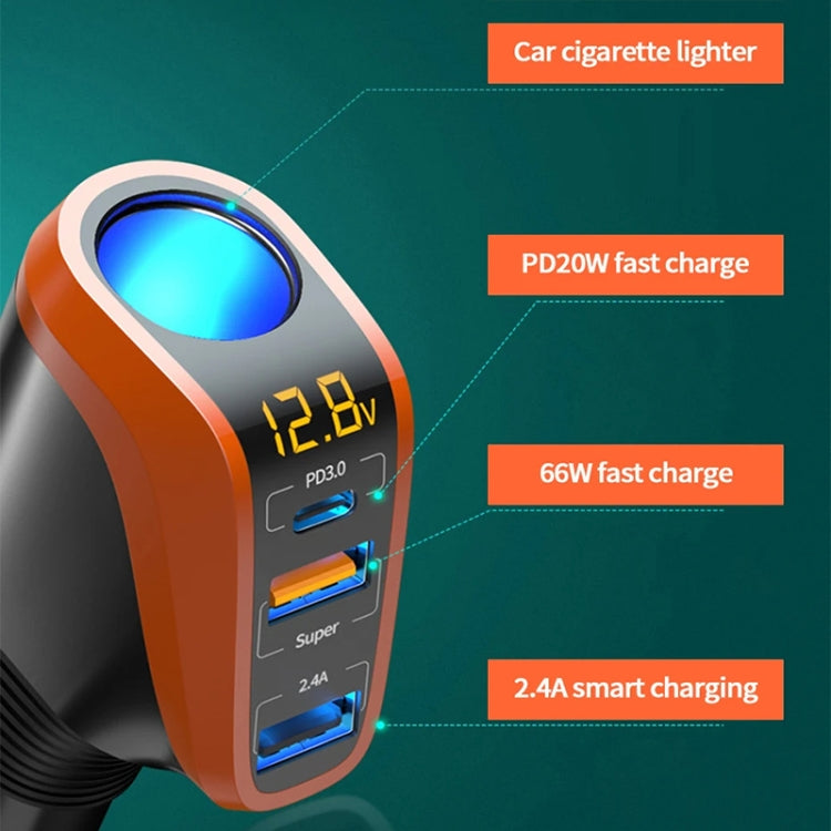 Ozio DY48TC 188W Type-C + USB Dual Port Multi-function Car Charger with Cigarette Lighter (Orange) - Car Charger by ozio | Online Shopping South Africa | PMC Jewellery | Buy Now Pay Later Mobicred