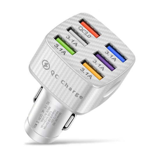 BK-360 6 in 1 QC3.0+3.1A USB luminescent Car Charger (White) - Car Charger by PMC Jewellery | Online Shopping South Africa | PMC Jewellery | Buy Now Pay Later Mobicred