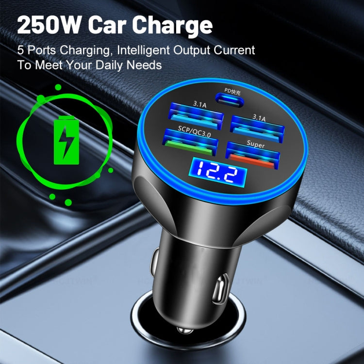 WGS-G37 5 in 1 Digital Display Super Fast Charging Car Charger with Voltmeter (Black) - Car Charger by PMC Jewellery | Online Shopping South Africa | PMC Jewellery | Buy Now Pay Later Mobicred