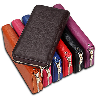 Genuine Cowhide Leather Litchi Texture Zipper Long Style Card Holder Wallet RFID Blocking Coin Purse Card Bag Protect Case with Hand Strap for Women, Size: 20*10.5*3cm(Magenta) - Antimagnetic RFID Package by PMC Jewellery | Online Shopping South Africa | PMC Jewellery | Buy Now Pay Later Mobicred