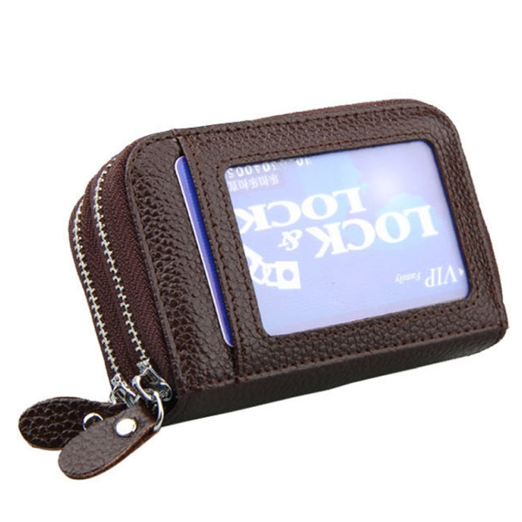 Genuine Leather Dual Layer Zipper Card Holder Wallet RFID Blocking Purse, Size: 10.5x7.0x4.0cm(Coffee) - free shipping - PMC Jewellery - Order now!