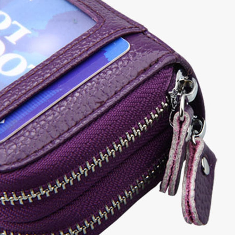 Genuine Leather Dual Layer Zipper Card Holder Wallet RFID Blocking Purse, Size: 10.5x7.0x4.0cm(Dark Blue) - Antimagnetic RFID Package by PMC Jewellery | Online Shopping South Africa | PMC Jewellery | Buy Now Pay Later Mobicred