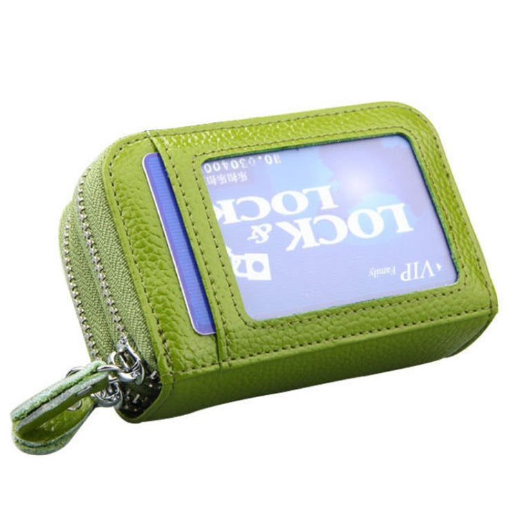 Genuine Leather Dual Layer Zipper Card Holder Wallet RFID Blocking Purse, Size: 10.5x7.0x4.0cm(Green) - Antimagnetic RFID Package by PMC Jewellery | Online Shopping South Africa | PMC Jewellery | Buy Now Pay Later Mobicred