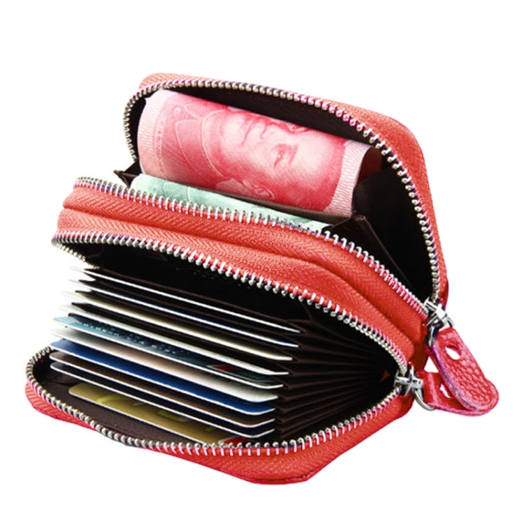 Genuine Leather Dual Layer Zipper Card Holder Wallet RFID Blocking Purse, Size: 10.5x7.0x4.0cm(Red) - Antimagnetic RFID Package by PMC Jewellery | Online Shopping South Africa | PMC Jewellery | Buy Now Pay Later Mobicred