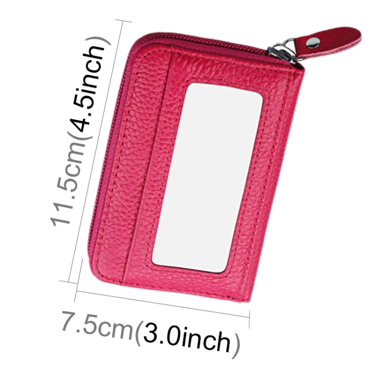 Genuine Cowhide Leather Solid Color Zipper Horizontal Card Holder Wallet RFID Blocking Card Bag Protect Case with 12 Card Slots, Size: 11.5*7.5cm(Magenta) - Antimagnetic RFID Package by PMC Jewellery | Online Shopping South Africa | PMC Jewellery | Buy Now Pay Later Mobicred