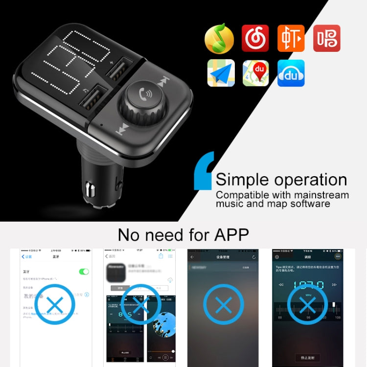 BT72 Dual USB Charging Smart Bluetooth FM Transmitter MP3 Music Player Car Kit with 1.5 inch White Display Screen, Support Bluetooth Call, TF Card & U Disk - Bluetooth Car Kits by PMC Jewellery | Online Shopping South Africa | PMC Jewellery | Buy Now Pay Later Mobicred