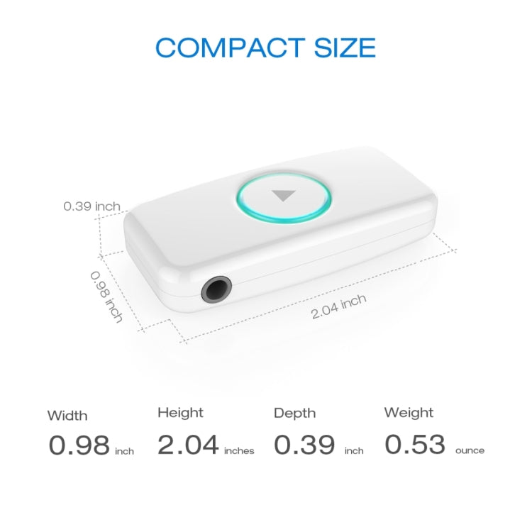 Doosl DSER102 Mini Car Bluetooth Wireless Music Receiver with 3.5mm Stereo Input Jack(White) - Bluetooth Adapters by PMC TechLife | Online Shopping South Africa | PMC TechLife | Buy Now Pay Later Mobicred