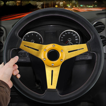 35cm PU Racing Sport Hand Wheel Car Modified Steering Wheel(Gold) - Steering Wheel Accessories by PMC Jewellery | Online Shopping South Africa | PMC Jewellery | Buy Now Pay Later Mobicred