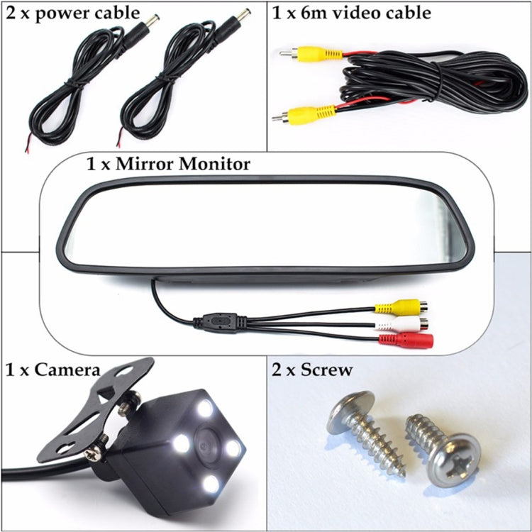 PZ603 Car Video Monitor HD Auto Parking LED Night Vision CCD Reverse Rear View Camera with 4.3 inch Car Rear View Mirror - Rear View Cameras by PMC Jewellery | Online Shopping South Africa | PMC Jewellery | Buy Now Pay Later Mobicred