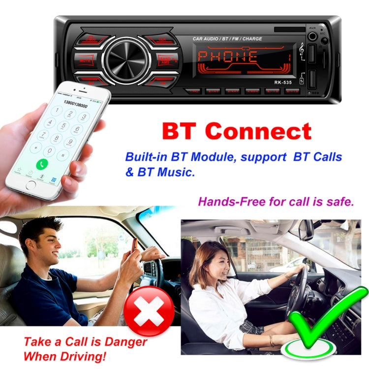 RK-535 Car Stereo Radio MP3 Audio Player with Remote Control, Support Bluetooth Hand-free Calling / FM / USB / SD Slot - Car MP3 & MP4 & MP5 by PMC Jewellery | Online Shopping South Africa | PMC Jewellery | Buy Now Pay Later Mobicred