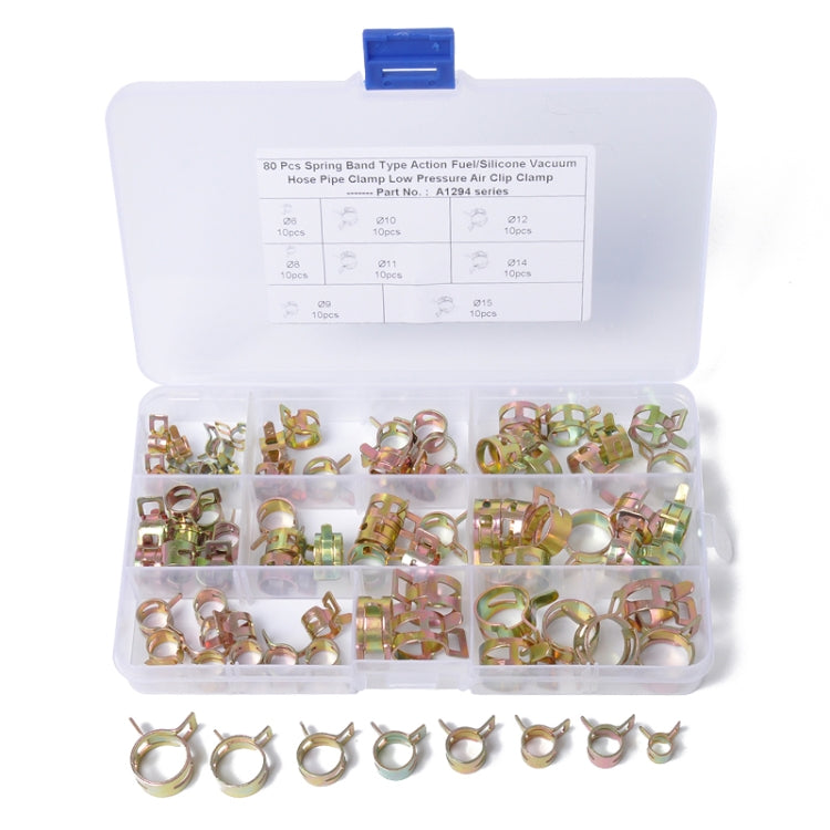 80 PCS Car Spring Clip Fuel Line Hose Clip Water Pipe Air Tube Clamp Fastener, Diameter Range: 6-15mm - Booster Cable & Clip by PMC Jewellery | Online Shopping South Africa | PMC Jewellery