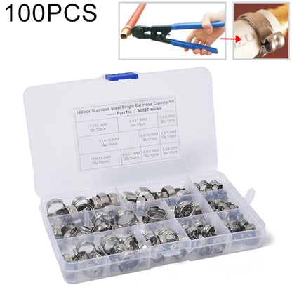 100 PCS Adjustable Single Ear Plus Stainless Steel Hydraulic Hose Clamps O-Clips Pipe Fuel Air, Inside Diameter Range: 5.3-15.3mm - Booster Cable & Clip by PMC Jewellery | Online Shopping South Africa | PMC Jewellery