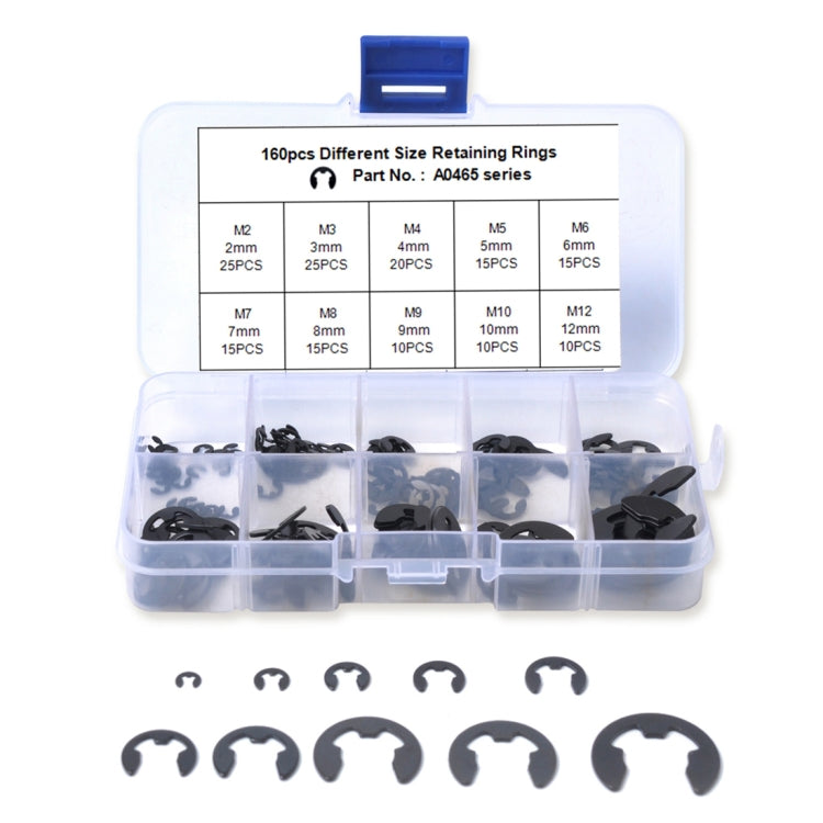 160 PCS Car E Shape Circlip Snap Ring Assortment Retaining Rings - Engine Fittings by PMC Jewellery | Online Shopping South Africa | PMC Jewellery