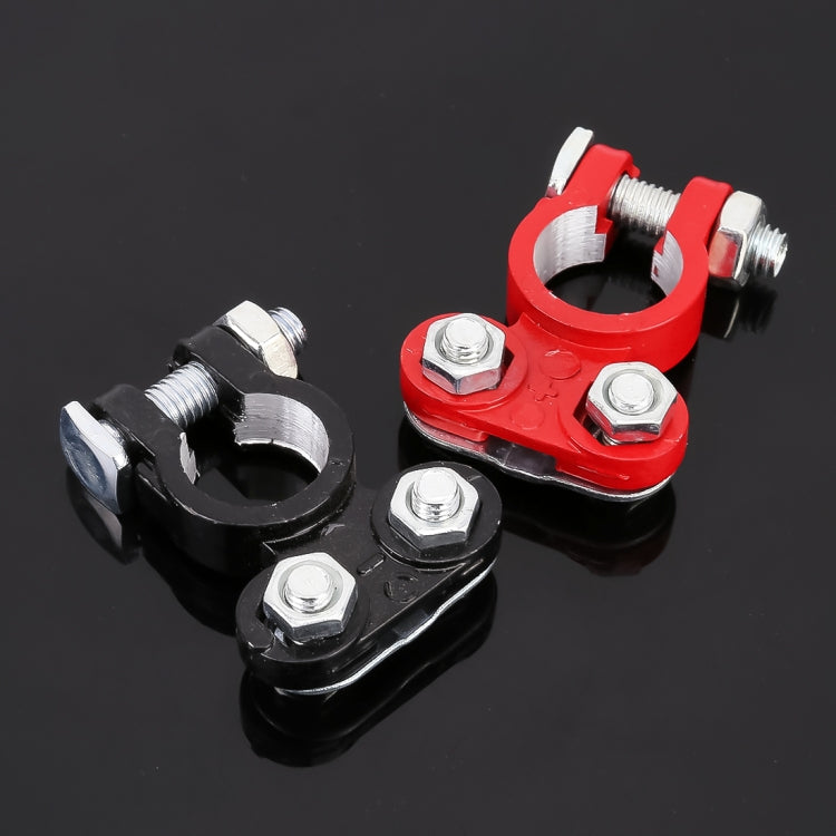 2 PCS Positive and Negative Car U Shape Metal Battery Connectors Terminals Clamps Clips, L Size, Inner Diameter: 16mm (Black + Red) - Booster Cable & Clip by PMC Jewellery | Online Shopping South Africa | PMC Jewellery