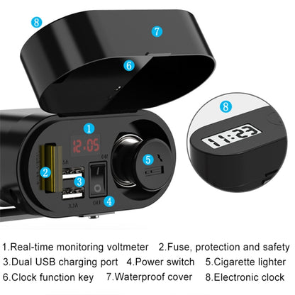 3A Motorcycle Multi-functional Cigarette Lighter Socket Voltmeter + Cigarette Lighter Socket + Dual USB - Battery Charger by PMC Jewellery | Online Shopping South Africa | PMC Jewellery | Buy Now Pay Later Mobicred