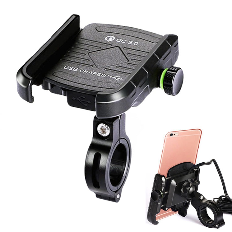 Motorcycles / Bicycle USB Charger QC 3.0 Fast Charging Phone Bracket, Suitable for 6-9cm Device(Black) - Holder by PMC Jewellery | Online Shopping South Africa | PMC Jewellery | Buy Now Pay Later Mobicred