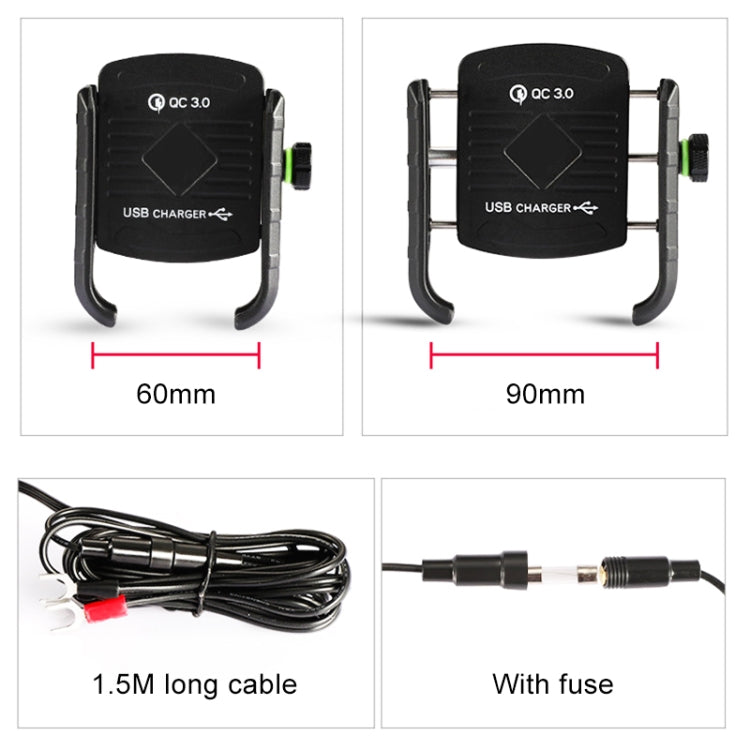 Motorcycles / Bicycle USB Charger QC 3.0 Fast Charging Phone Bracket, Suitable for 6-9cm Device(Black) - Holder by PMC Jewellery | Online Shopping South Africa | PMC Jewellery | Buy Now Pay Later Mobicred