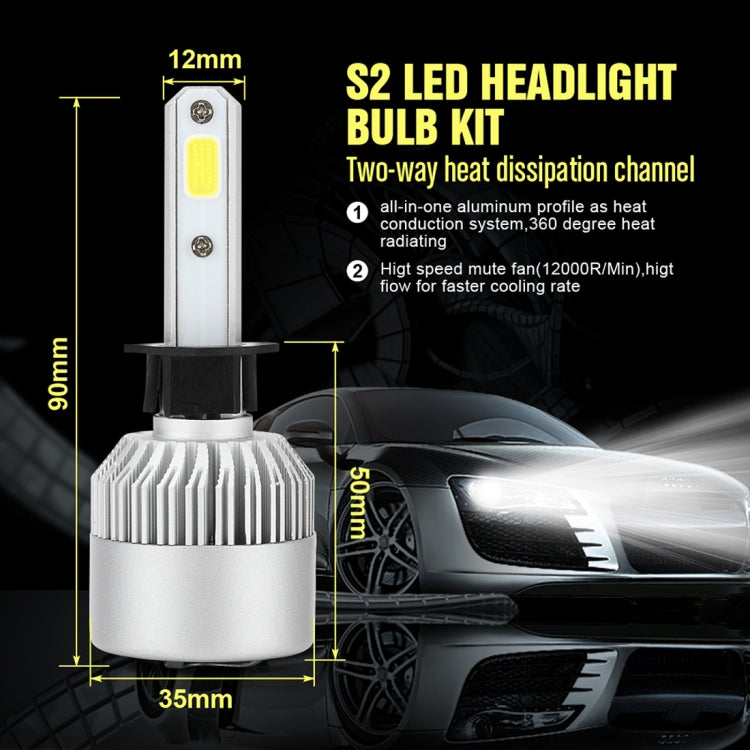 2 PCS S2 H1 18W 6000K 1800LM IP65 2 COB LED Car Headlight Lamps, DC 9-30V(Cool White) - LED Headlamps by PMC Jewellery | Online Shopping South Africa | PMC Jewellery | Buy Now Pay Later Mobicred