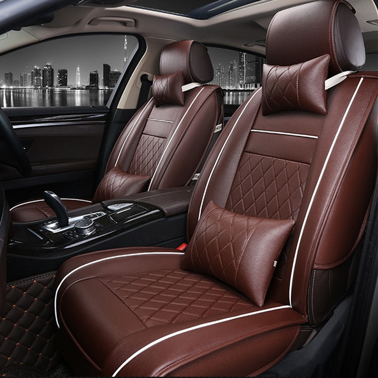 Car Leather Full Coverage Seat Cushion Cover, Luxury Version,Only One Front Seat(Coffee) - Seat Accessories by PMC Jewellery | Online Shopping South Africa | PMC Jewellery | Buy Now Pay Later Mobicred