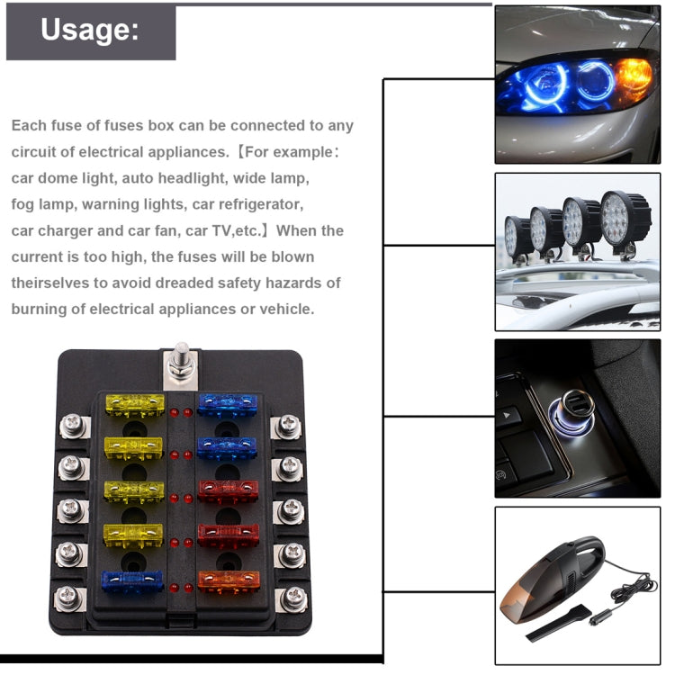 1 in 10 Out Fuse Box Screw Terminal Section Fuse Holder Kits with LED Warning Indicator for Auto Car Truck Boat - Fuse by PMC Jewellery | Online Shopping South Africa | PMC Jewellery