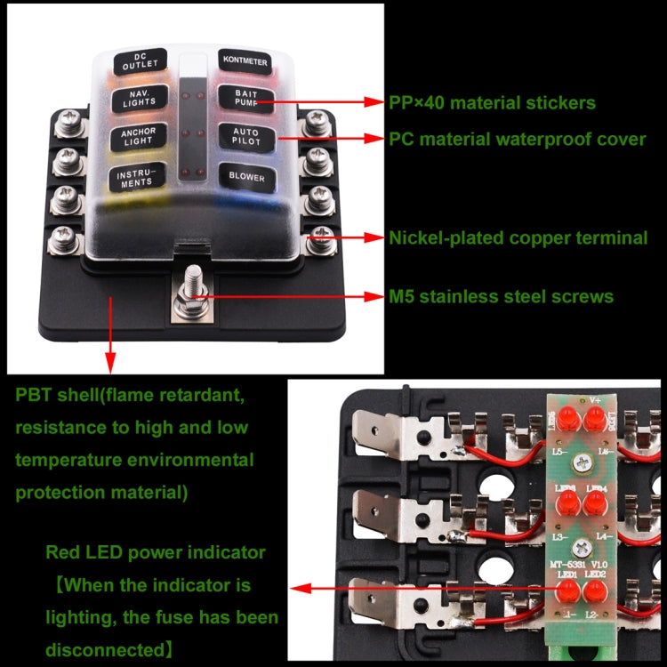 1 in 8 Out Fuse Box Screw Terminal Section Fuse Holder Kits with LED Warning Indicator for Auto Car Truck Boat - Fuse by PMC Jewellery | Online Shopping South Africa | PMC Jewellery