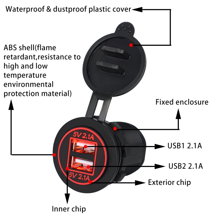 Universal Car Charger 2 Port Power Socket Power Dual USB Charger 5V 4.2A IP66 with Aperture(Red Light) - DIY Modified Charger by PMC Jewellery | Online Shopping South Africa | PMC Jewellery | Buy Now Pay Later Mobicred