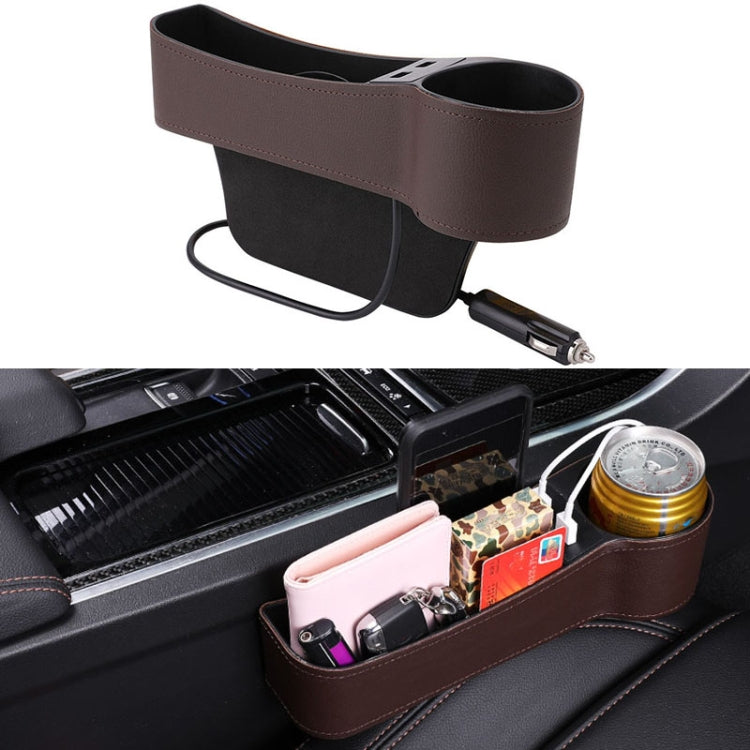 Car Multi-functional Co-pilot Seat Console PU Leather Box Cigarette Lighter Charging Pocket Cup Holder Seat Gap Side Storage Box(Coffee) - Stowing Tidying by PMC Jewellery | Online Shopping South Africa | PMC Jewellery