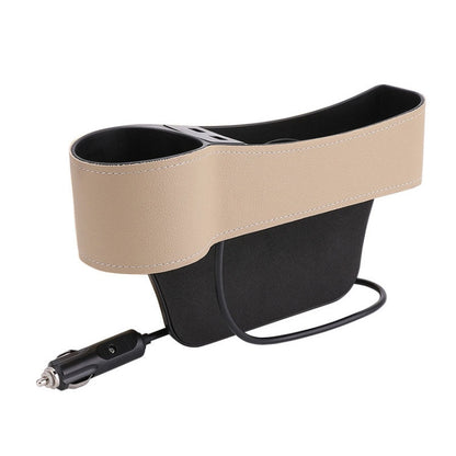 Car Multi-functional Driver Seat Console PU Leather Box Cigarette Lighter Charging Pocket Cup Holder Seat Gap Side Storage Box(Beige) - Stowing Tidying by PMC Jewellery | Online Shopping South Africa | PMC Jewellery