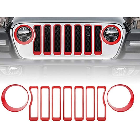 Car Mesh Grille Grill Insert + Headlight Turn Light Cover Trim for Jeep Wrangler JL 2018-2019(Red) - Lamp Decoration by PMC Jewellery | Online Shopping South Africa | PMC Jewellery | Buy Now Pay Later Mobicred