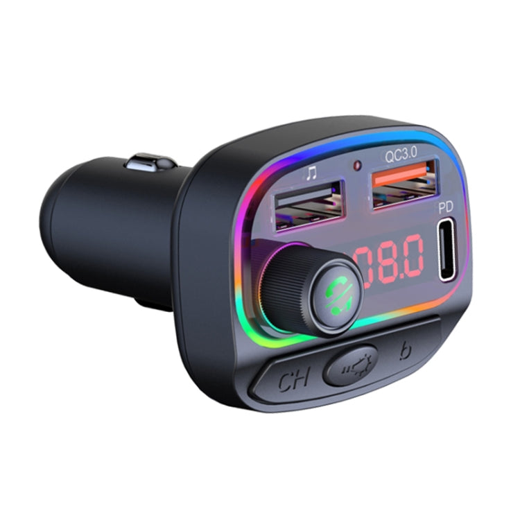 C14 Multifunctional Car Dual QC3.0+PD18W USB Charger Bluetooth FM Transmitter with Atmosphere Light - Bluetooth Car Kits by PMC Jewellery | Online Shopping South Africa | PMC Jewellery | Buy Now Pay Later Mobicred