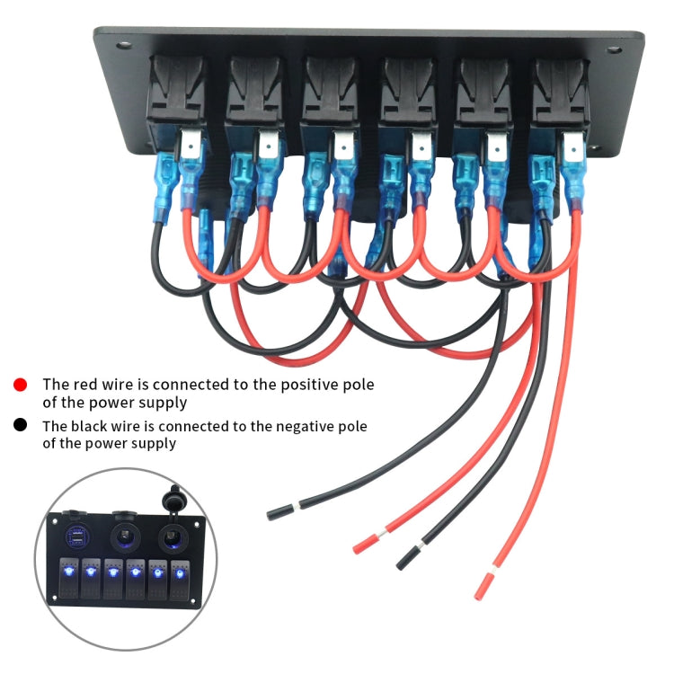 Multi-functional Combination Switch Panel 12V / 24V 6 Way Switches + Dual USB Charger for Car RV Marine Boat (Red Light) - Car Switches by PMC Jewellery | Online Shopping South Africa | PMC Jewellery | Buy Now Pay Later Mobicred